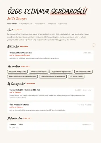 Acil Tıp Teknisyeni CV Örnekleri cv indir